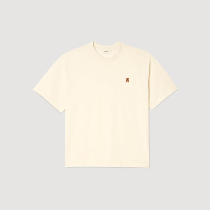 Sandro Leather logo T-shirt Butter Cream